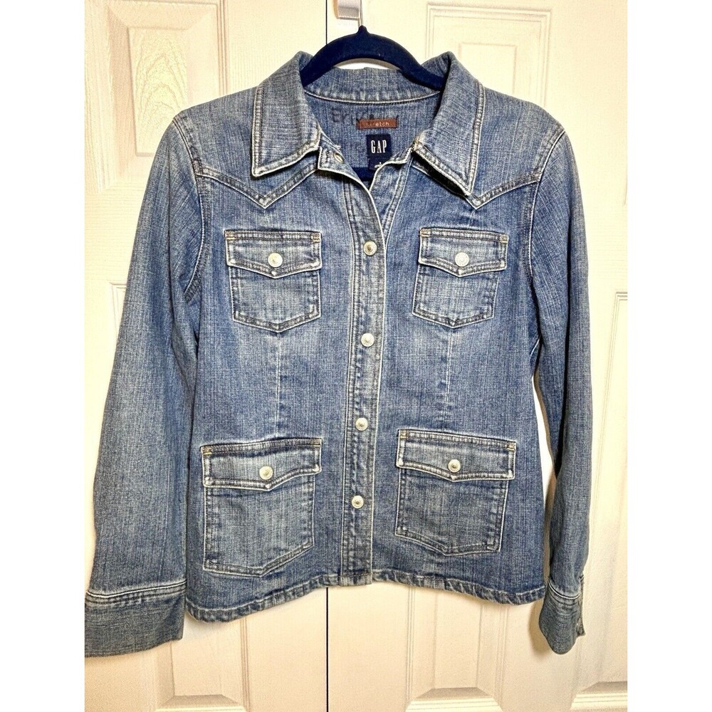 The Gap Stretch Denim Blue Jean Jacket Faded Blue Women Size Small